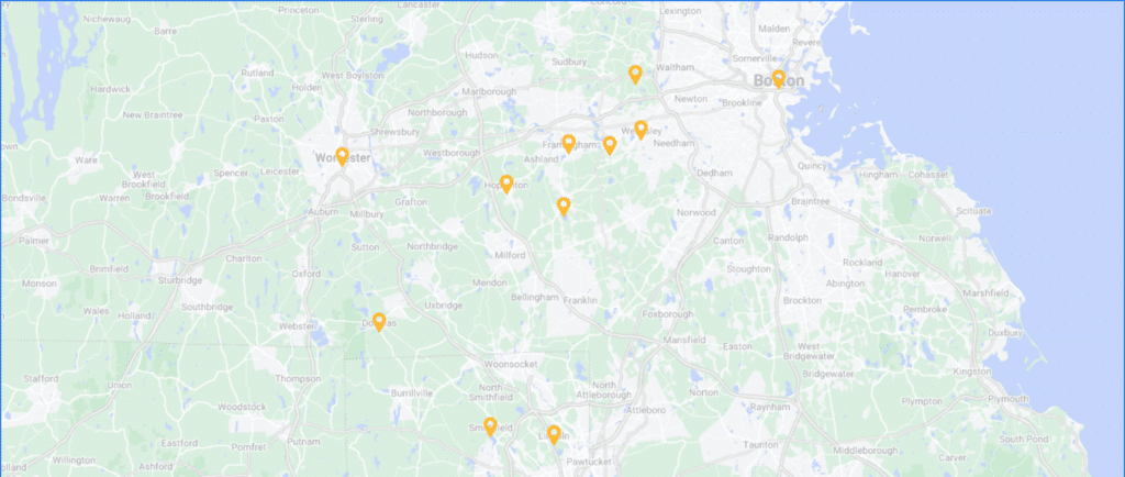 Outdoor Lighting and Christmas Lighting in Natick MA map